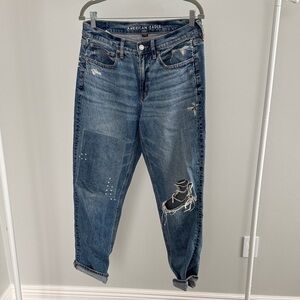 American Eagle Outfitters Women's Distressed Dark Blue Boyfriend Jeans